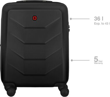 WENGER Pryo Hard Shell Suitcase with 4 Wheels, Trolley, Medium Size, 59 (67) L, Security Lock, for Men, Travel Vacation, 612537 (Black, Carry-On)