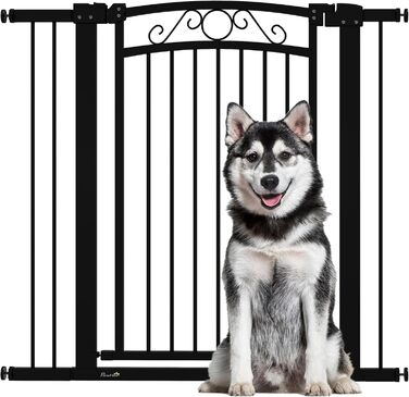 Захист для собак PawHut: регульовані ворота-бар'єр 76-104 см, білий. Безпечне огорожа для собак з двома розширювачами, подвійним замком та маленькими воротами для сходів та дверей.