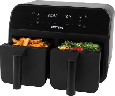 Фритюрниця з гарячим повітрям Petra PT4750BLKVDE, подвійна, 7,4 л, 2400 Вт, 2 антипригарні кошики, 6 програм, чорна