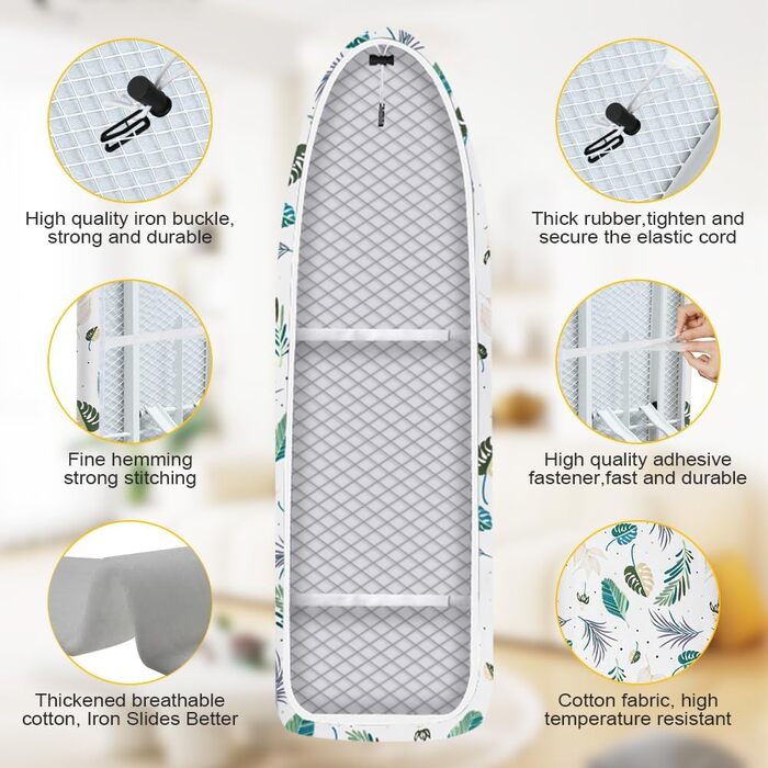 Чохол для прасувальної дошки, 125 x 46 см, універсальний, з гумкою, бавовна, підходить для парогенератора та праски (зелений)