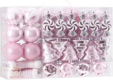 Набір прикрас для ялинки Sea Team 77 шт. - міцні кулі, рожеві ялинкові орнаменти з подарунковою упаковкою