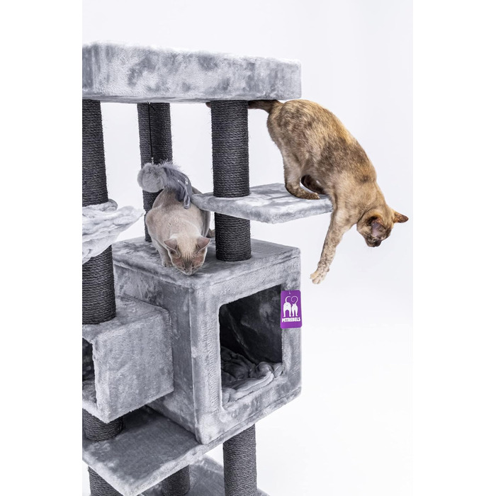 Котячий будиночок Petrebels Cleopatra: когтеточка, лежанка, печера, 134 см, бежевий/сірий