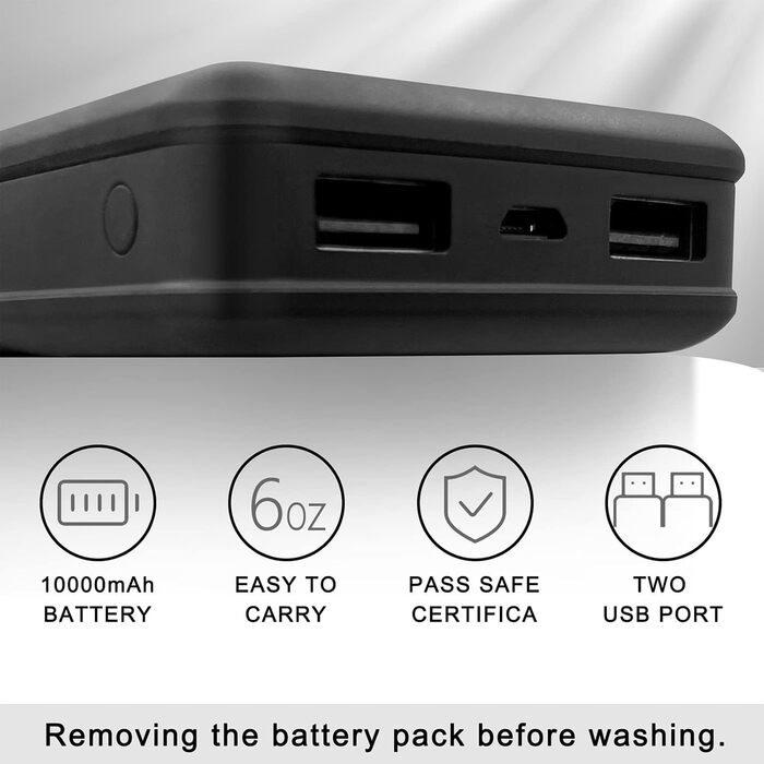 Лоовоко Гріюча жилетка для чоловіків з Powerbank 10000mAh, Легка терможилетка з 3 рівнями температури та 4 зонами нагріву, Пральна, для роботи на відкритому повітрі, мотоцикл, прогулянки та вигул собак (Чорний, XXL)