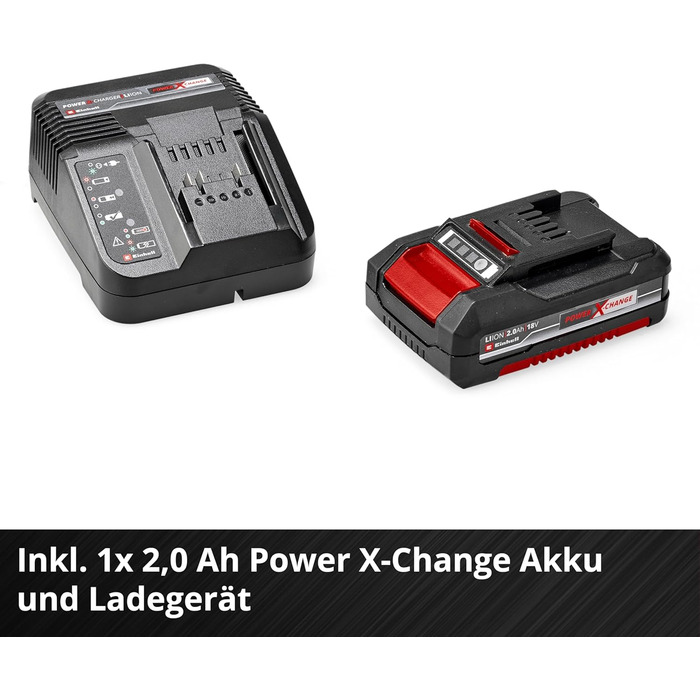 Акумуляторний повітродув Einhell GC-CL 18 Li E Kit, 18В, 210 км/год, регулювання швидкості, м'яка ручка, акумулятор 2,0 А·год і зарядний пристрій, Power X-Change