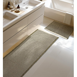Boho Bathroom Rug Set - Non-Slip Bath Mats 2-Piece Set - Washable Shower Rugs for Bathroom, Bedroom, Living Room - 51x120cm + 41x61cm (Green & White)
