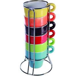 Набір з 6 міні-чашок для еспресо (6 шт.) з металевим підставкою, 5,5 x 7 см, кераміка