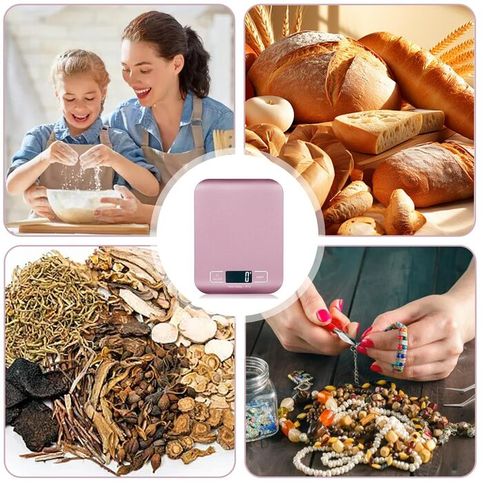 Кухонні ваги цифрові, 10 кг/1 г, USB, з підзарядкою, LCD дисплей, функція тарування, професійні кухонні ваги, рожеве золото