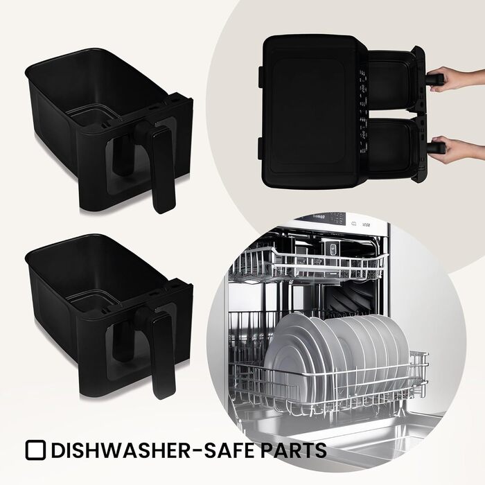 Фритюрниця з гарячим повітрям ZEEGMA KNAPPER DUAL, 1700 Вт, 2 відсіки, 9 л, таймер 60 хв, 11 програм, 60-200 °C, швидкий нагрів, сенсорне керування, чорний