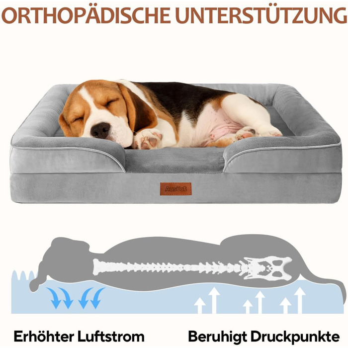 AUSCAT Orthopedic Dog Bed Small Dogs - Dog Bed Memory Foam with Removable, Washable Cover, Waterproof Liner, and Non-Slip Bottom, 60cm L x 45cm W x 15cm H (Grey)