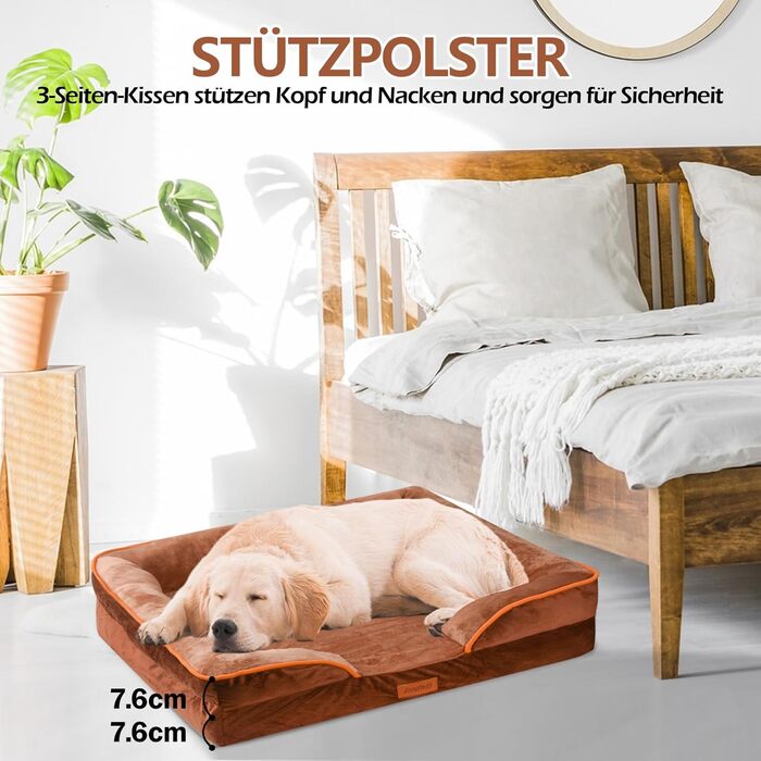AUSCAT Orthopedic Dog Bed Small Dogs - Dog Bed Memory Foam with Removable, Washable Cover, Waterproof Liner, and Non-Slip Bottom, 60cm L x 45cm W x 15cm H (L 88 x W 64 x H 20 cm, Brown)