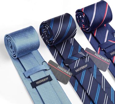 Набір краваток чоловічих HISDERN (3 шт.) шовкових, класичні, елегантні + нагрудна хустинка для весілля та свят - Z-TB3-12