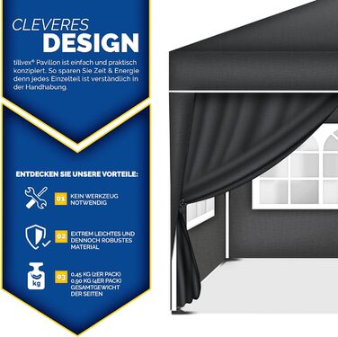 tillvex® 4-Sided Wall for Gazebo 3x3m | Foldable Gazebo Side Walls Water-Repellent | Side Windows & Zipper | Side Walls for Garden Tent Party Tent