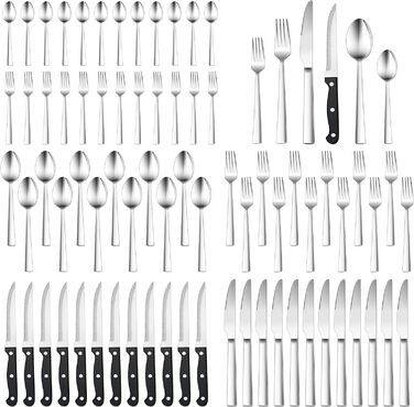 12-Piece Cutlery Set, HaWare 72-Piece Cutlery Set with Steak Knives, Stainless Steel Cutlery Set with Knife Fork Spoon, Elegant Flatware for Home/Restaurant/Party, Dishwasher Safe