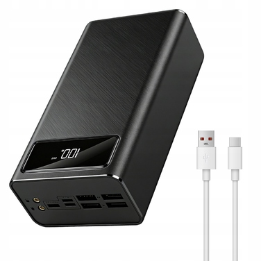 Повербанк 50 000 mAh з ліхтариком та вбудованими кабелями (4xUSB, USB-C, Lightning)
