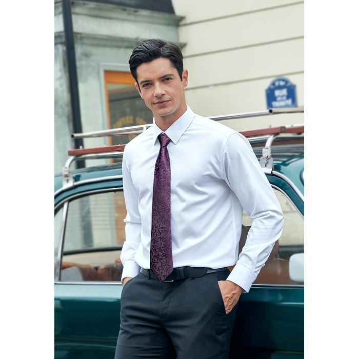 Кравка для чоловіків HISDERN: весільний комплект з краваткою та нагрудною хустинкою в павловій візерунку (фіолетовий)