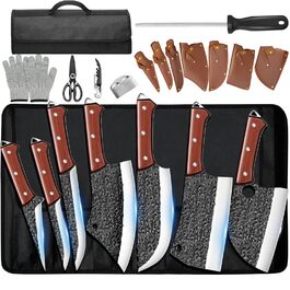 Набір ножів кухонних MDHAND 14 предметів з чохлом, сталь High Carbon, для м'яса, риби, кухні, кемпінгу, BBQ