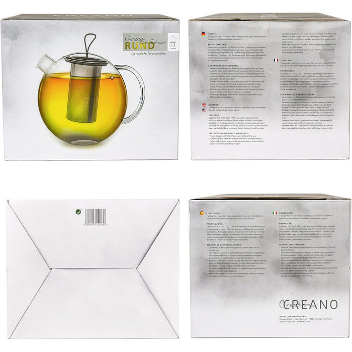 Creano XXL Чайник-Термос Jumbo, 2.0л (1.5л), 3-частинний набір з нержавіючою сталею та скляною кришкою, багатофункціональний дизайн