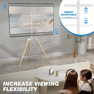 Adjustable TV Stand Tripod - Fits 32-65 inch TVs, VESA 400x400mm, 35kg Weight Capacity, Beige