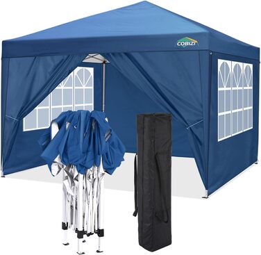 COBIZI Pavilion 3x3, Folding Pavilion 3x3 Waterproof Stable Winterproof | 8x Pegs | 4x Wind Rope | UV Protection 50+ | High-Density Tarpaulin | Pop-up Pavilion Folding 3x3m Tent 3x3 Party Tent (Blue)