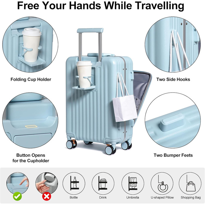 Набір валіз Sea Choice 2 в 1: Trolley 55/78 см, легкі, з TSA замком та тримачем для напоїв, зелений