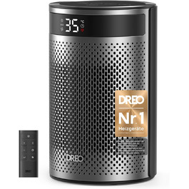 Електричний обігрівач DREO Keramik Heater 416, 1500W: керамічний, для спальні, з захистом від перегріву та перекидання, термостат, дитячий замок, енергозбереження, тихий, таймер 12 годин, кілька режимів, чорний