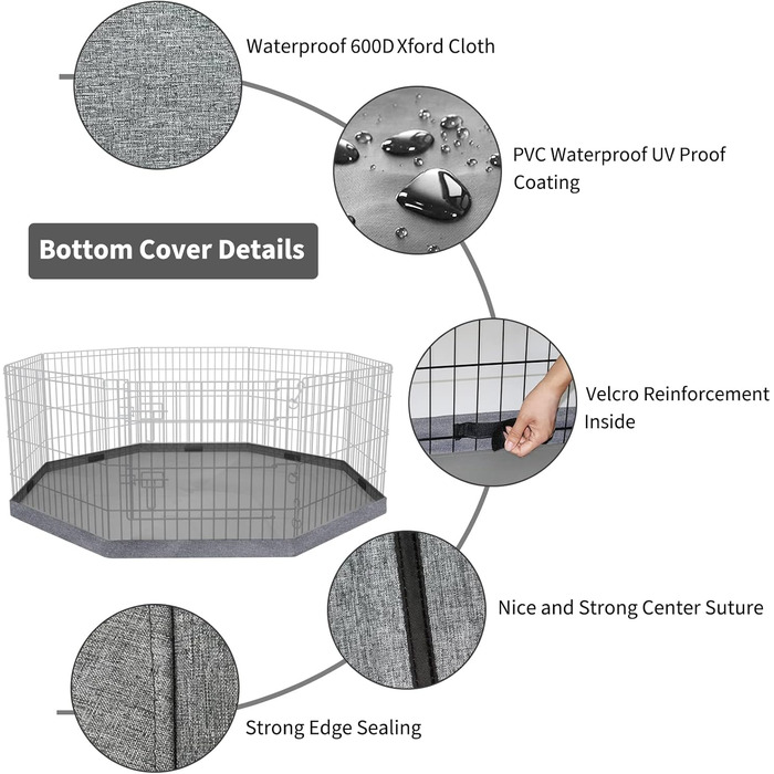 Килимок-підстилка для вольєру для собак PETIME, водовідштовхувальний, захист підлоги для дому та вулиці, сумісний з вольєрами шириною 61 см з 8 панелей