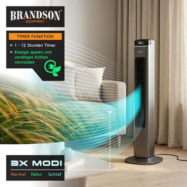 Вентилятор підлоговий Brandson надтихий з пультом: 6 режимів, нічний режим, імітація природного бризу, для спальні та вітальні