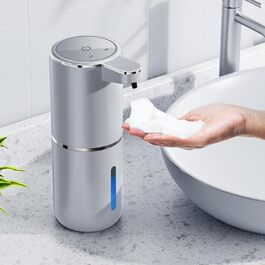 Amyzavls Automatic Soap Dispenser, 380ml Wall Mount Touchless Electric Soap Dispenser with Sensor, USB Rechargeable Foam Soap Dispenser for Bathroom, Kitchen, Office Silver