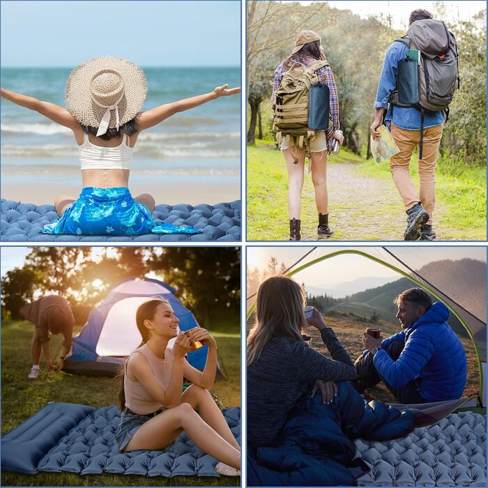 YOUXIU Self-Inflating Camping Mat - Ultralight Sleeping Pad with Foot Pump - Waterproof Travel Mat for Hiking & Tent Use - Blue