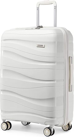 KONO Чемодан середнього розміру 65см з поліпропілену, з TSA замком, 65x46x26.5см (Крем-білий)