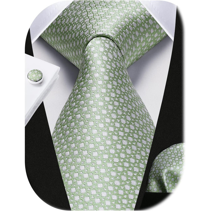 Комплект краватка, хустинка та запонки Hisdern Salbei Grün для чоловіків на весілля