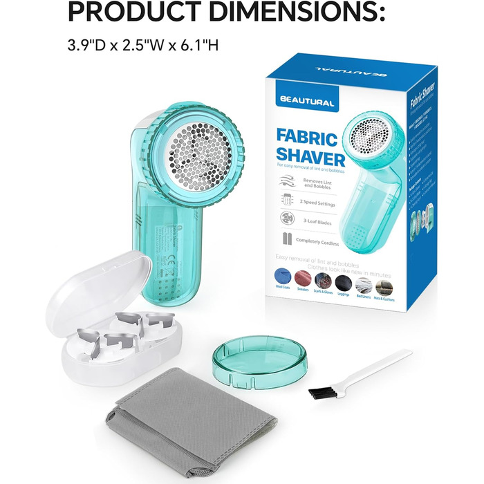 Електричний видальник пуху BEAUTURAL з 3 рівнями висоти та 2 швидкостями для різних тканин (Tiffany, від батарейки)