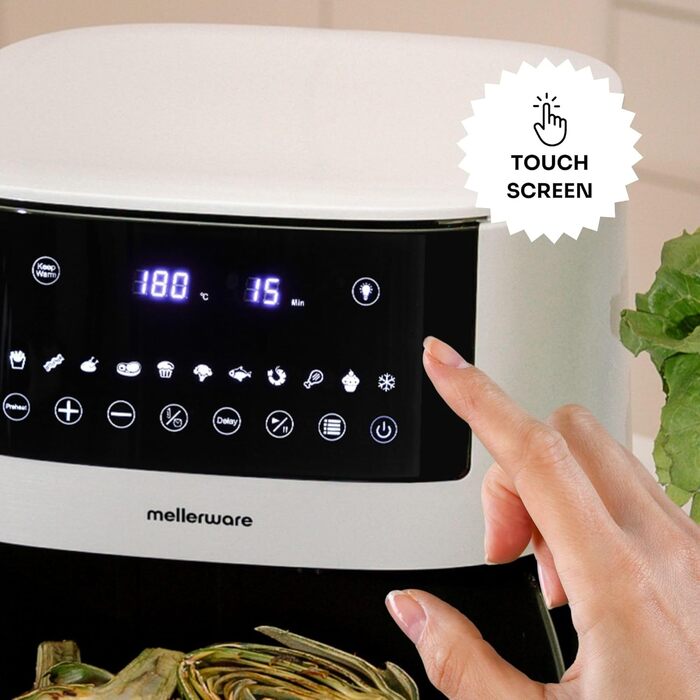 Фритюрниця повітряна MELLERWARE 1450W з скляним контейнером 4.5L, 9 програм, сенсорний дисплей, 80-200°C, таймер 60 хв