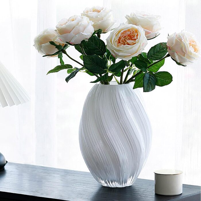 Скляна ваза для квітів Glas Blume, 24 см, сучасний мінімалістичний дизайн, ручної роботи, для дому, офісу, подарунок на весілля/новосілля (біла)