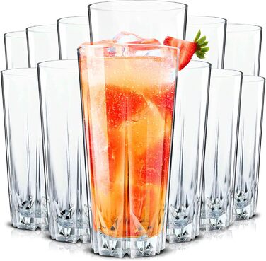 Cocktail Glasses Set of 12, 330ml, Dishwasher-Safe Drinking Glasses, Ribbed Glasses for Cocktails, Water, Juice, Mojito, Long Drinks