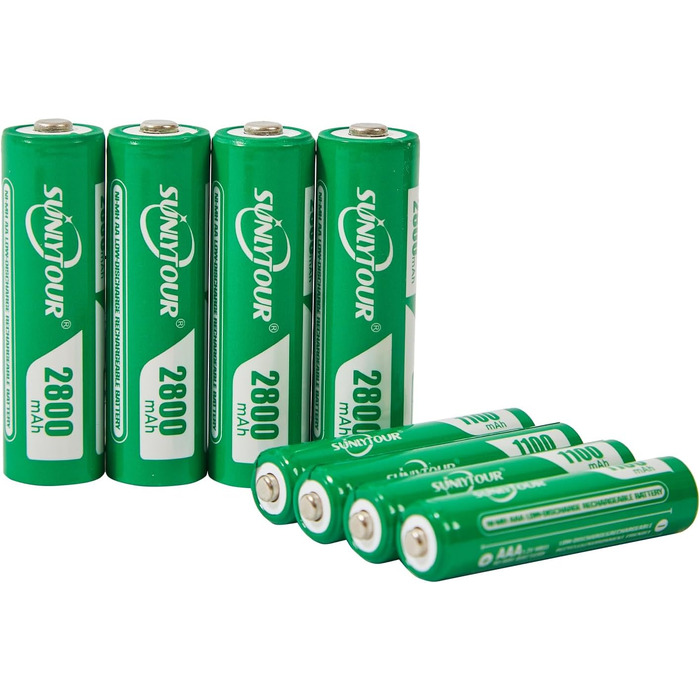 Набір акумуляторів SUNLYTOUR: 4 шт. AA 2800mAh та 4 шт. AAA 1100mAh Ni-MH з зарядним пристроєм, 1200 циклів заряджання