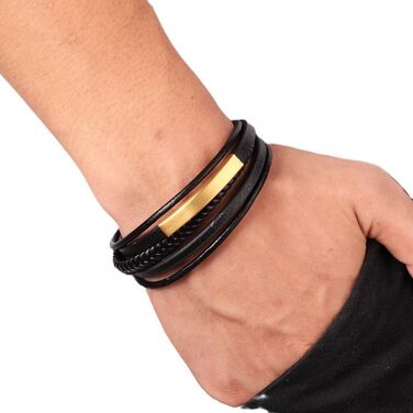 Браслет шкіряний чоловічий Lederarmband з магнітним застібком, регульований (21.5-23 см, золото)