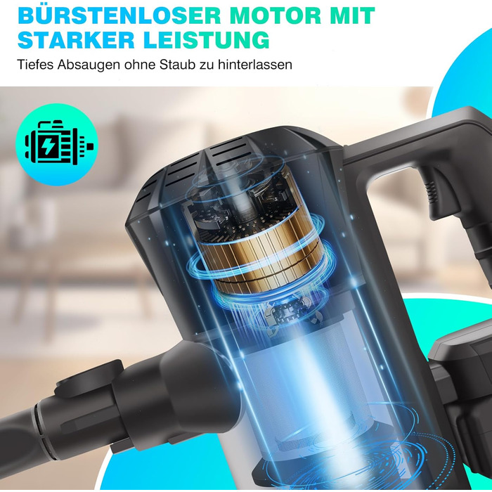 Бездротовий пилосос YouseaHome 15kpa з HEPA-фільтром та LED-підсвіткою, 2 батареї по 3000mAh, знімний ручний пилосос