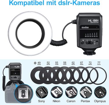 Godox ML150II: Компактний LED кільцевий світлодіодний світильник з регулюванням потужності для фото та відеозйомки
