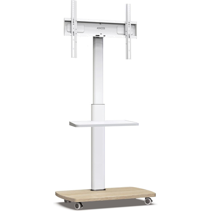 AOKCOS Rolling TV Stand with Wood Shelf - Adjustable Height & Swivel - Fits 32-65 Inch TVs - Up to 40kg, VESA 400x400mm