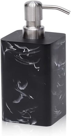 Дозатор для мила Suanti, 425 мл, з помпою з нержавіючої сталі, наповнюваний, квадратний, декоративний, для мила для рук, посудомийної рідини та лосьйону, стиль чорного мармуру