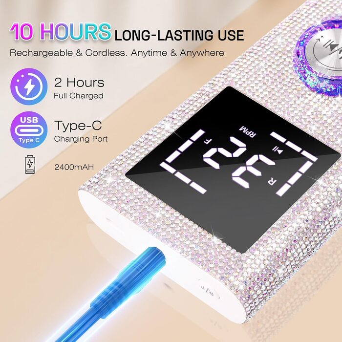 Електрична машинка для манікюру та педикюру - професійна бездротова 45000 об/хв для акрилу, гелю та пудри