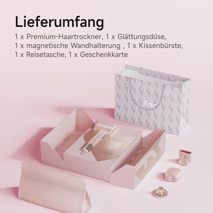 Фен Laifen з магнітною насадкою, 200 млн негативних іонів, 110 000 об/хв, Rosé Gold (Swift Premium)