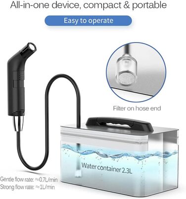 Portable Bidet Travel Bidet Sprayer, Electric Bidet, Portable Jet for Toilet, Bathroom and Outdoor Hiking, Muslim Shower Sprayer with 2.3 Liter Water Tank (Black, 2.3 Liter)