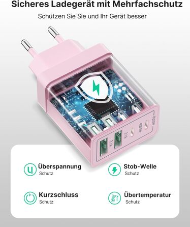Мережевий адаптер USB-C з 4 портами, 40W, з інтелектуальною зарядкою QC, для iPhone, Samsung та інших телефонів
