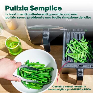 Фритюрниця аерофритюрниця Bella 8L з двома кошиками, сенсорним екраном, 8 функціями, регулюванням температури, таймером, антипригарним покриттям, 1700W, чорна