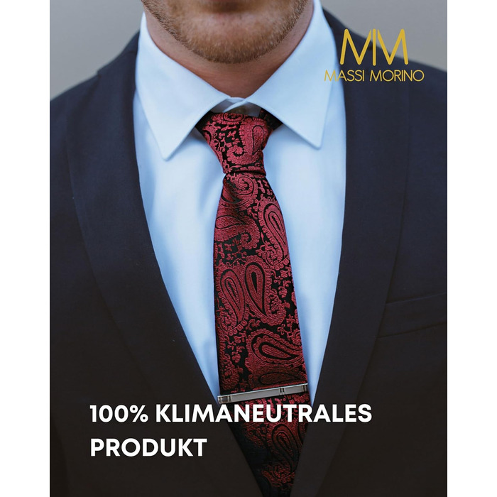 Массі Моріно: Комплект краватки з нагрудною хустиною для чоловіків. Краватний набір на весілля з краватковою голкою, запонками та подарунковою коробкою. Палецький візерунок, бордовий колір, універсальний розмір.