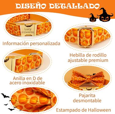 Нашийник для собак з металевою застібкою, двосторонній нашийник з іменем та номером телефону, регульовані розміри для маленьких собак, M та L (на Хелловін)