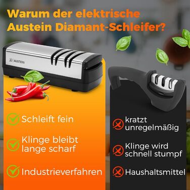 Точилка для ножів електрична AUSTEIN® Diamant X5 3-фазна, для ножів та ножиць, з магнітним контейнером для стружки