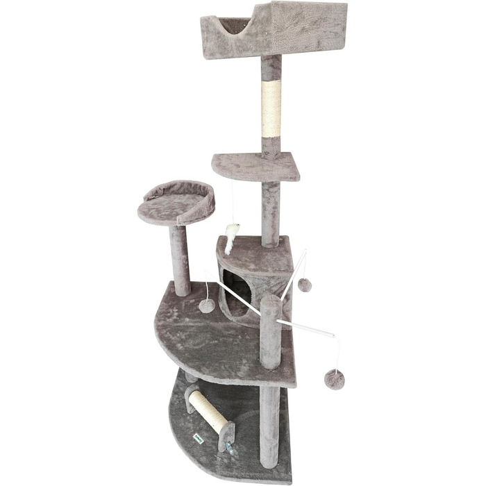 Кігтеточка для котів ESTEXO, 163 см, сірий колір. Ігровий комплекс, кріпиться до стіни, для котів